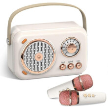 Karaoke Machine with 2 Wireless Microphones, Bluetooth Speaker And Portable Amplifier for Home Gathering, Party, Beige