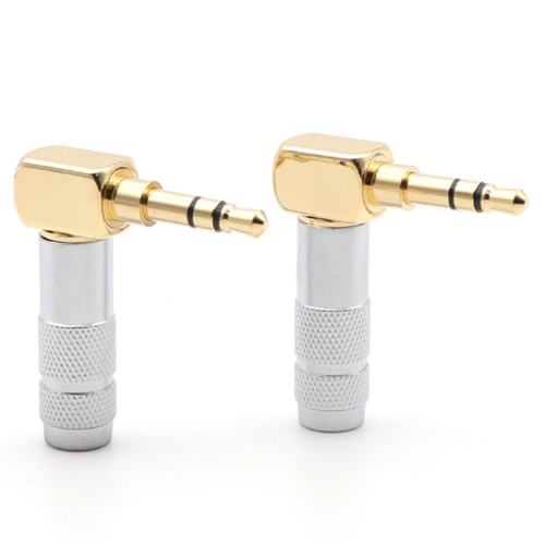 3.5mm L Shape Jack Gold Plated 90 Degree Angle Audio Plug Silver 1