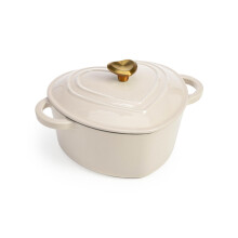 Paris Hilton Enameled Cast Iron Dutch Oven Heart-Shaped Pot with Lid, Dual Handles, Works on All Stovetops, Oven Safe to 500F, 2-Quart, Cream