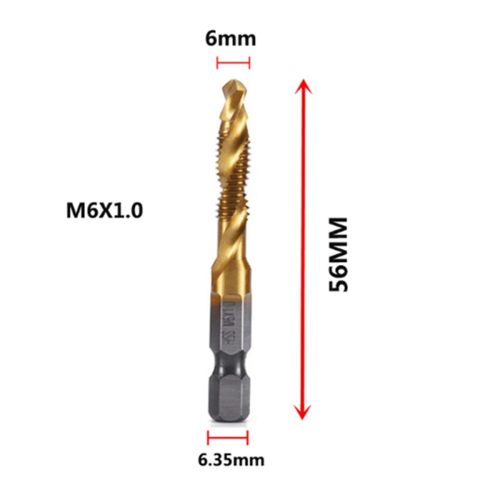 M6x1mm Hex Shank Titanium Plated Screw Thread Metric Tap Drill Bits 2