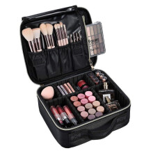 Travel Makeup Bag for Women Cosmetic Train Case Organizer with Adjustable Dividers, Black