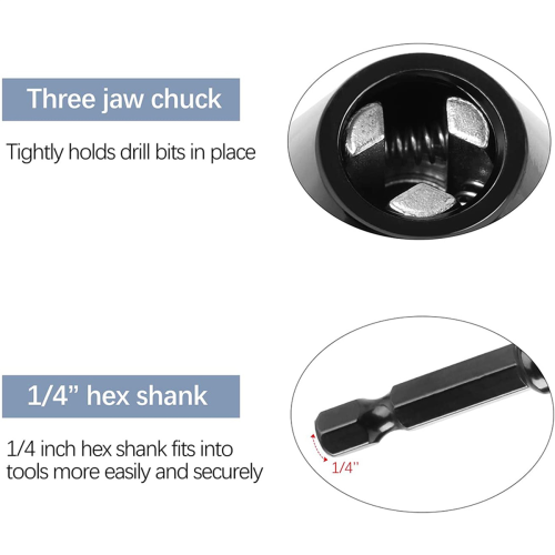3PCS 1/4 Inch Hex Shank Keyless Drill Chuck Impact Drills Bits 2