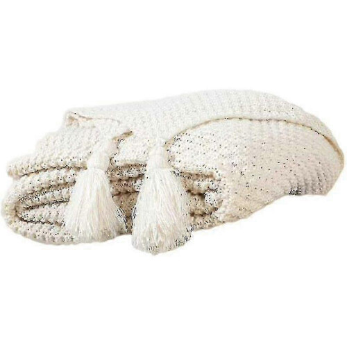 Blanket Tassel Knitted Blanket, Sofa Cushion Beige 70*100cm 1