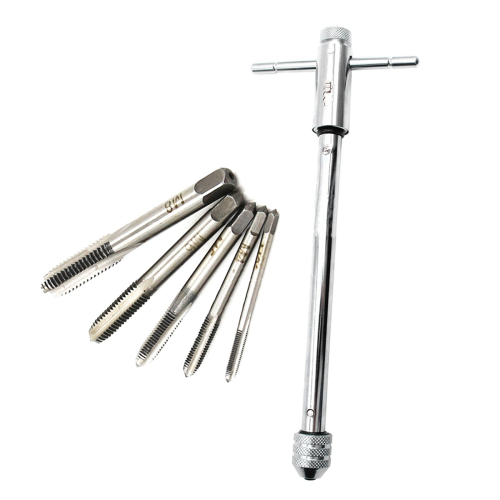 Long Adjustable T-Handle Ratchet Wrench with 5 M3-M8 3mm-8mm Thread