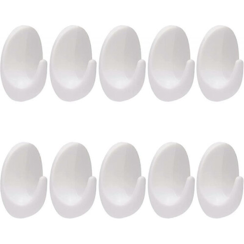 Wall Hooks White, Plastic Hooks Self-Adhesive White Hooks Wall Hooks No Drilling Needed White Reusable Hooks Adhesive Removable Wall Hooks Plastic Hoo