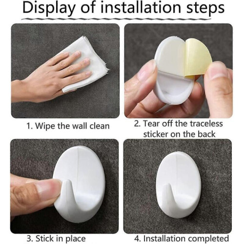 Wall Hooks White, Plastic Hooks Self-Adhesive White Hooks Wall Hooks No Drilling Needed White Reusable Hooks Adhesive Removable Wall Hooks Plastic Hoo 2