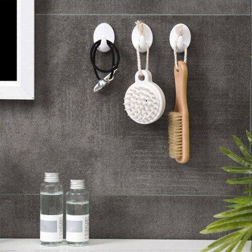 Wall Hooks White, Plastic Hooks Self-Adhesive White Hooks Wall Hooks No Drilling Needed White Reusable Hooks Adhesive Removable Wall Hooks Plastic Hoo 1