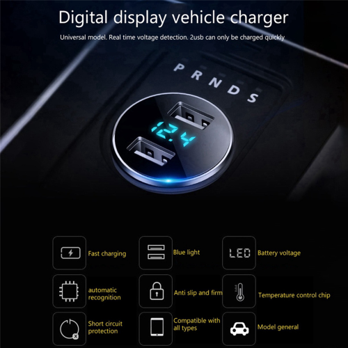 3.1A Dual USB Car Charger 2 Port LCD Display 12-24V Fast Quick,Black 1