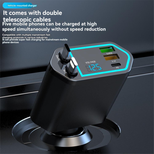 120W Retractable Car Charger USB C 2