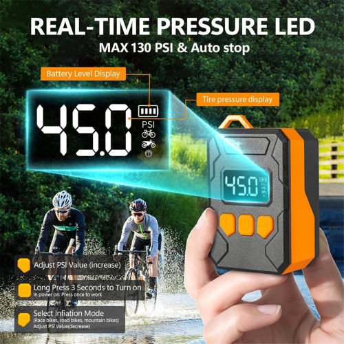 150PSI Mini Bike Pump, Bicycle Tire Inflator,Auto Stop Function 2