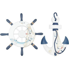 Pack 32CM Wooden Boat Wheel and Wooden Anchor with Rope Boat Nautical Steering Rudder Wall Decor Doo HG
