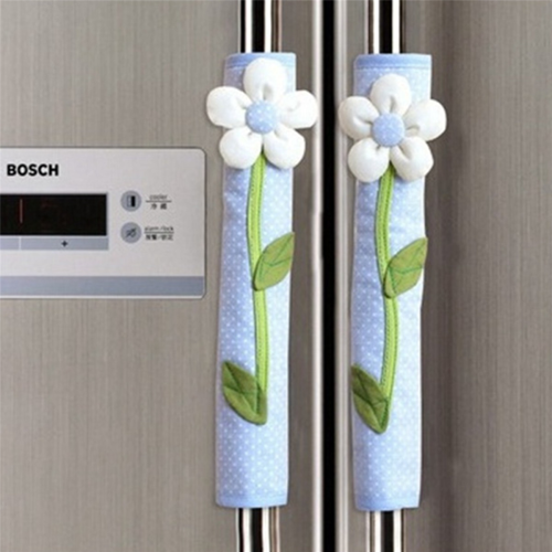 2x Flower Polka Dot Door/Refrigerator Handle Cover Gloves Blue 1