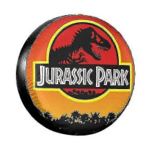 (14 inch-4)Jurassic Park Logo Yellow Spare Tire Cover For Jeep Mitsubishi Pajero Giant Dinsaur Car Wheel