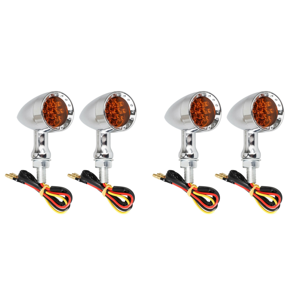 2Pcs Universal Chrome Motorcycle Led Turn Signal Amber/Light 4714181683445