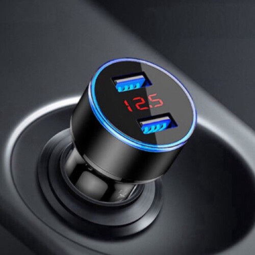 3.1A Dual USB Car Charger 2 Port LCD Display 12-24V Fast Quick,Black 2
