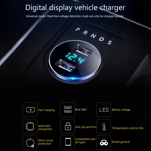 3.1A Dual USB Car Charger 2 Port LCD Display 12-24V Fast Quick,Black 1