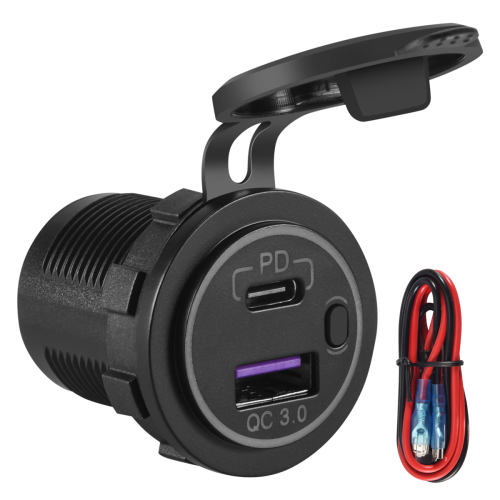 PD Type C USB Car Charger with ON/Off Switch for Motorcycle RV,Red 1