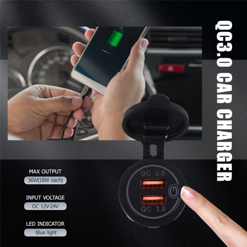 3.0 Dual USB Car Charger 12V 36W USB Fast Charger with Switch Blue 2