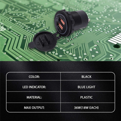 3.0 Dual USB Car Charger 12V 36W USB Fast Charger with Switch Blue 1