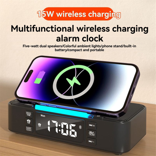 Wireless Charging Station with Bluetooth Speaker, Alarm Clock 1