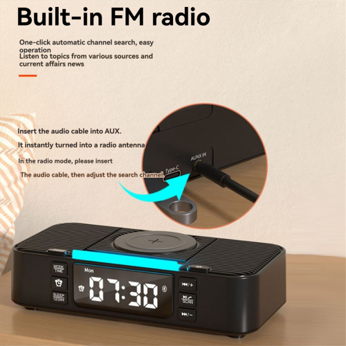 Wireless Charging Station with Bluetooth Speaker, Alarm Clock 2