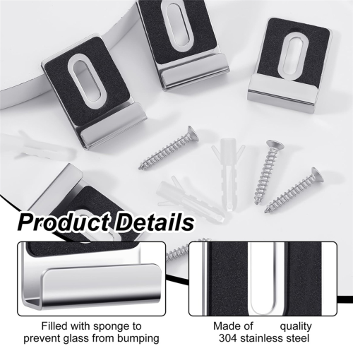 12Pcs Metal Mirror Clips Holder Kit,Mirror Hanging Clips with Screw , 2