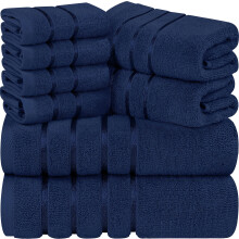 Utopia Towels 8 Piece Luxury Towel Set 2 Bath 2 Hand and 4 Wash Cloths 600 GSM Ring Spun Cotton Highly Absorbent Viscose Stripe Towels Idea