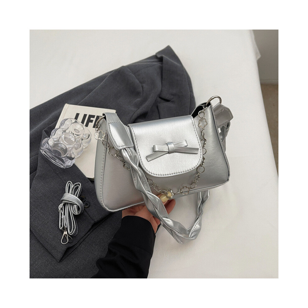 (Silver) Korean Fashion Eyecatching Moon Bag With Elegant Bow And Roomy Interior For Daily Essentials And Chic Style-image-OPC-PJ9D5RP-NEW