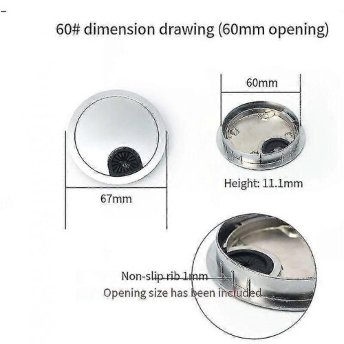 (60mm, Pearl Chrome) Desk Wire Hole Cover Computer Tidy Grommet Table Cable Outlet Port Surface Line Box Table Cable Hardware 2