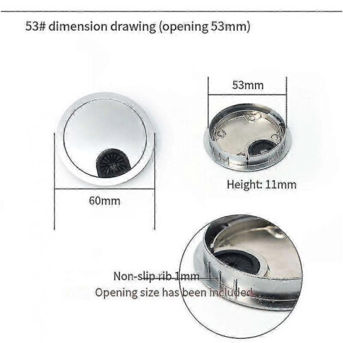 (53mm, Brushed) Desk Wire Hole Cover Computer Tidy Grommet Table Cable Outlet Port Surface Line Box Table Cable Hardware 2