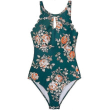 Women's One Piece Swimsuit Floral Print High Neck Scallop Bathing Suit-X-L DFA1613