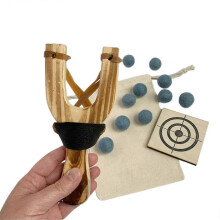 (blue) Outdoor Hunting Slings Catapult Wooden Handle Slings Game Shooting Target Set