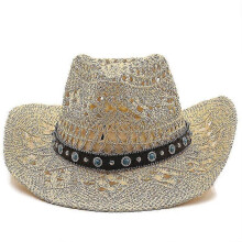 (Adult 56-58cm, Beige) Men Straw Western Cowboy Hat Hand Made Beach Felt Sunhats Party Cap For Man Woman Curling Brim Cap Sun Protection Unisex Hats