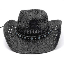 (Adult 56-58cm, black) Men Straw Western Cowboy Hat Hand Made Beach Felt Sunhats Party Cap For Man Woman Curling Brim Cap Sun Protection Unisex Hats