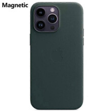 (Green, Multicolor) For iPhone 14 Pro Case Compatible with MagSafe PU PC Phone Back Cover with Logo - Green
