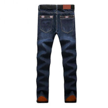 (29, dark blue) Men Winter Thermal Jeans Fleeced Lined Denim Long Pants Casual Warm Trousers for Office Travel