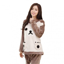 (XL, Biscuit Bear white) Winter Flannel Thick Pajama Set Adorable Bear Pajamas Two-piece Sleepwear Set For Sleepwear Slumber Party