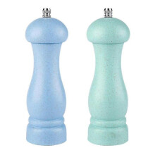 (Light Ocean Blue- Nordic Green) High Quality Oak Wood Salt and Pepper Grinder Adjustable Coarseness and Refillable