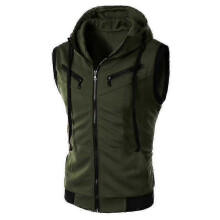 (2XL, Army Green) Men Zip Up Sleeveless Gilet Hoodie Hooded Vest Sweatshirt Jacket Waistcoat Top