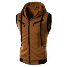 (XL, Coffee) Men Zip Up Sleeveless Gilet Hoodie Hooded Vest Sweatshirt Jacket Waistcoat Top