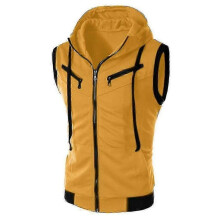 (M, Yellow) Men Zip Up Sleeveless Gilet Hoodie Hooded Vest Sweatshirt Jacket Waistcoat Top