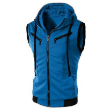 (XL, Lake Blue) Men Zip Up Sleeveless Gilet Hoodie Hooded Vest Sweatshirt Jacket Waistcoat Top