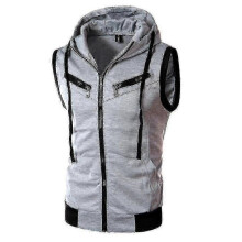 (4XL, Light Grey) Men Zip Up Sleeveless Gilet Hoodie Hooded Vest Sweatshirt Jacket Waistcoat Top