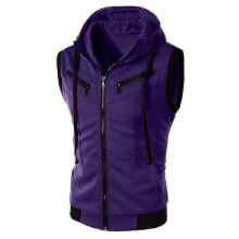 (4XL, Purple) Men Zip Up Sleeveless Gilet Hoodie Hooded Vest Sweatshirt Jacket Waistcoat Top