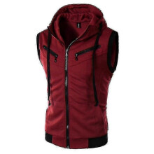 (5XL, Red) Men Zip Up Sleeveless Gilet Hoodie Hooded Vest Sweatshirt Jacket Waistcoat Top