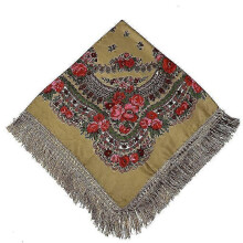 (17.00) Women Large Size Russian National Square Scarf Cotton Flower Pattern Print Headscarf Wraps Ladies Retro Fringed Blanket Shawl