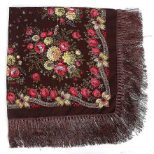 (d) Women Large Size Russian National Square Scarf Cotton Flower Pattern Print Headscarf Wraps Ladies Retro Fringed Blanket Shawl