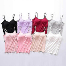 (L, White) Women Camisole Tops With Built In Bra Neck Vest Padded Slim Fit Tank Tops