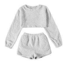 (Xl, Grey) Women's Fuzzy Lounge Casual Pajamas Sets Long Sleeve Fleece Pullover And Shorts Pants Set 2 Piece Fluffy Loungewear Sleepwear