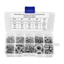 260PCS Stainless Steel Flat Washer   Spring Washer Assortment Set M2.5 M3 M4 M5 M6 M8 M10